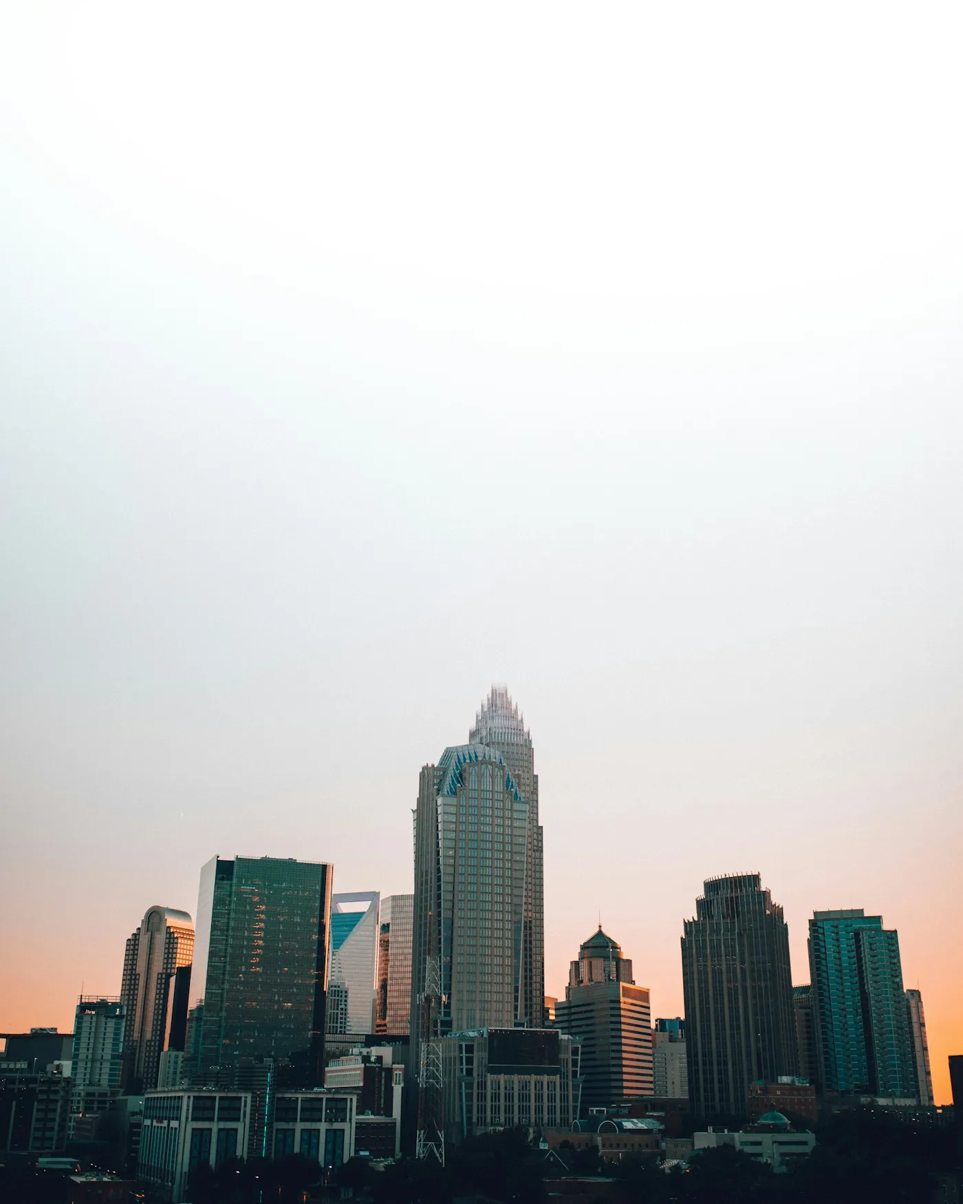 The Charlotte skyline at sunset